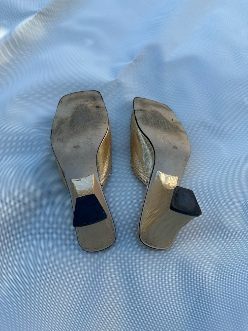 J.Renee Metallic Gold Clear Strap Mule Heels - Picture 7 of 10